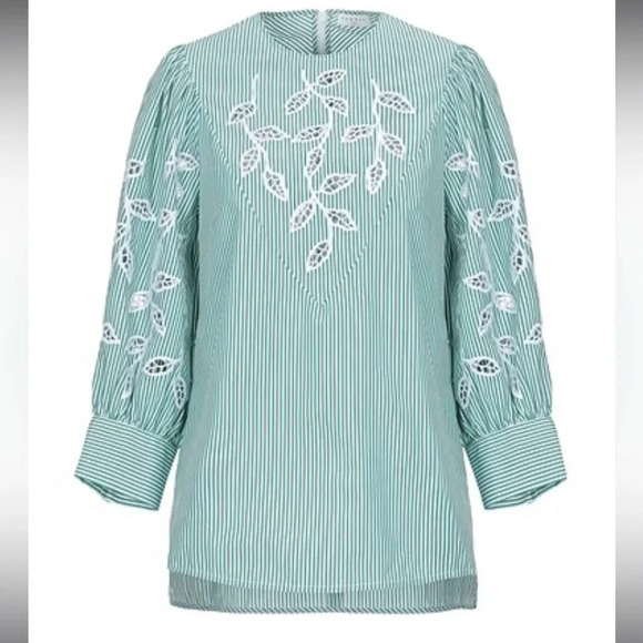 Sandro Paris Green and White Striped Embroidered Tunic Top - Picture 1 of 11